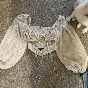 VERGE GIRL: Beige Long Sleeve Velvet Top